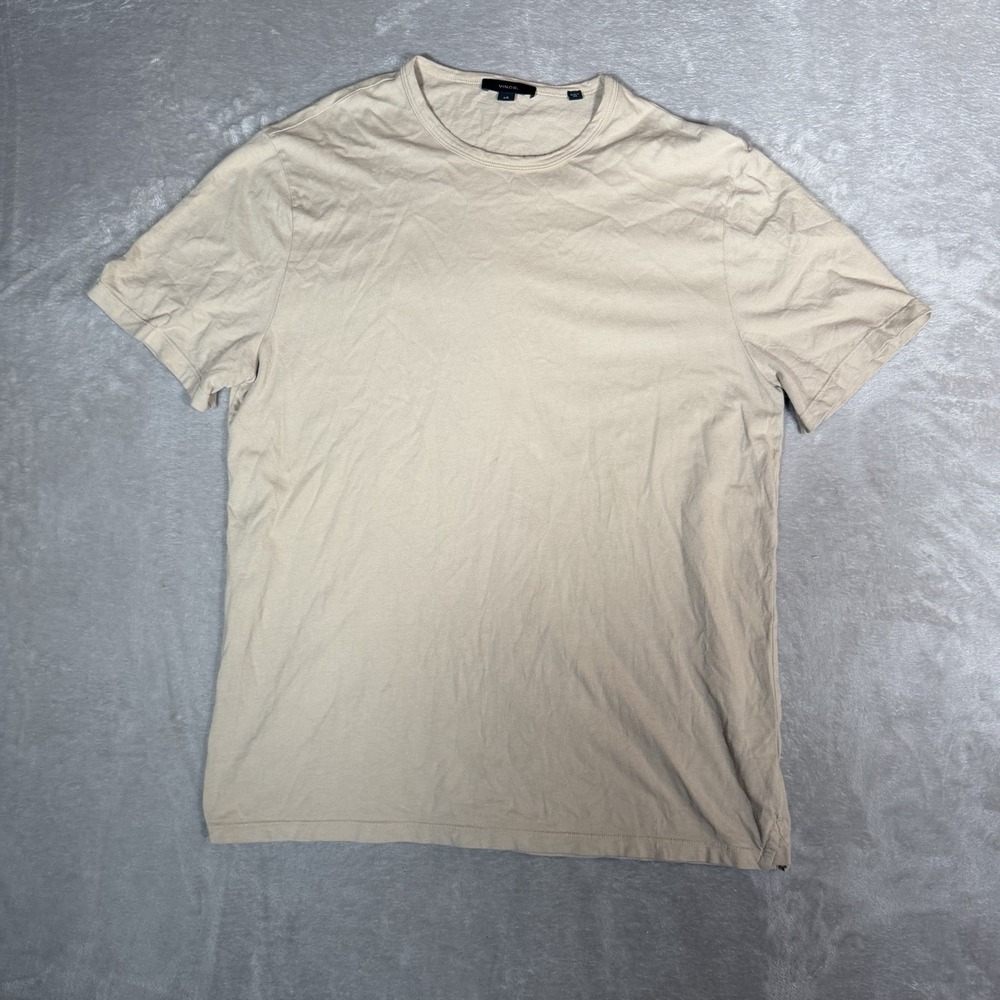 Vince Mens Large Beige Crew Neck T Shirt Made in USA Short Sleeve Basic Tee